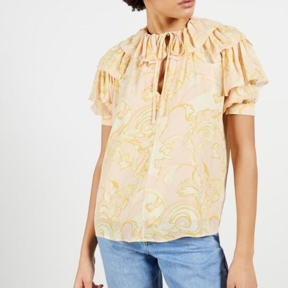 Ted Baker London Cream Puff Sleeve Paisley Ruffled Blouse
